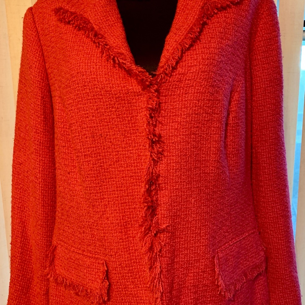 Bright Pink Tweed Fringed Jacket Sag Harbor 16W